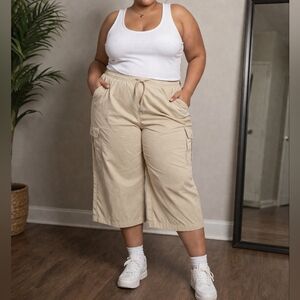 Lauren Ralph Lauren 100% Cotton Plus Size Cargo Capri Pants Drawstring Waist